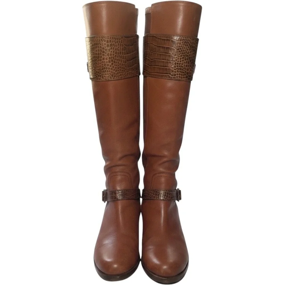 Cole Haan NikeAir Brown Leather Knee High Riding Boots Stretch Back Women's 7B